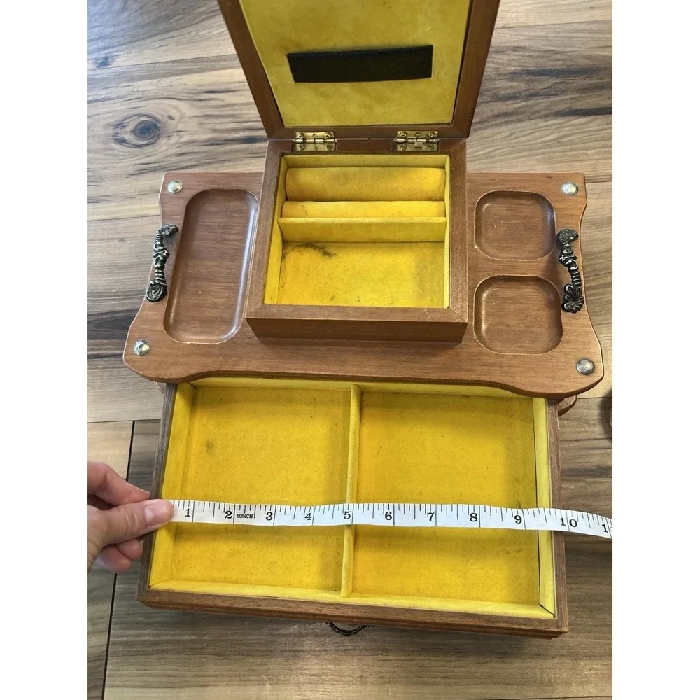 Vintage Tundra Imports Wood Valet Jewelry Box Cane Lid Drawer‎ 13